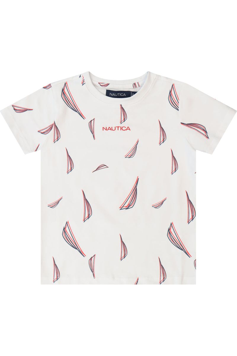 חולצת טישירט NAUTICA הדפס לוגו מלא לילדים WHITE / 2Y
