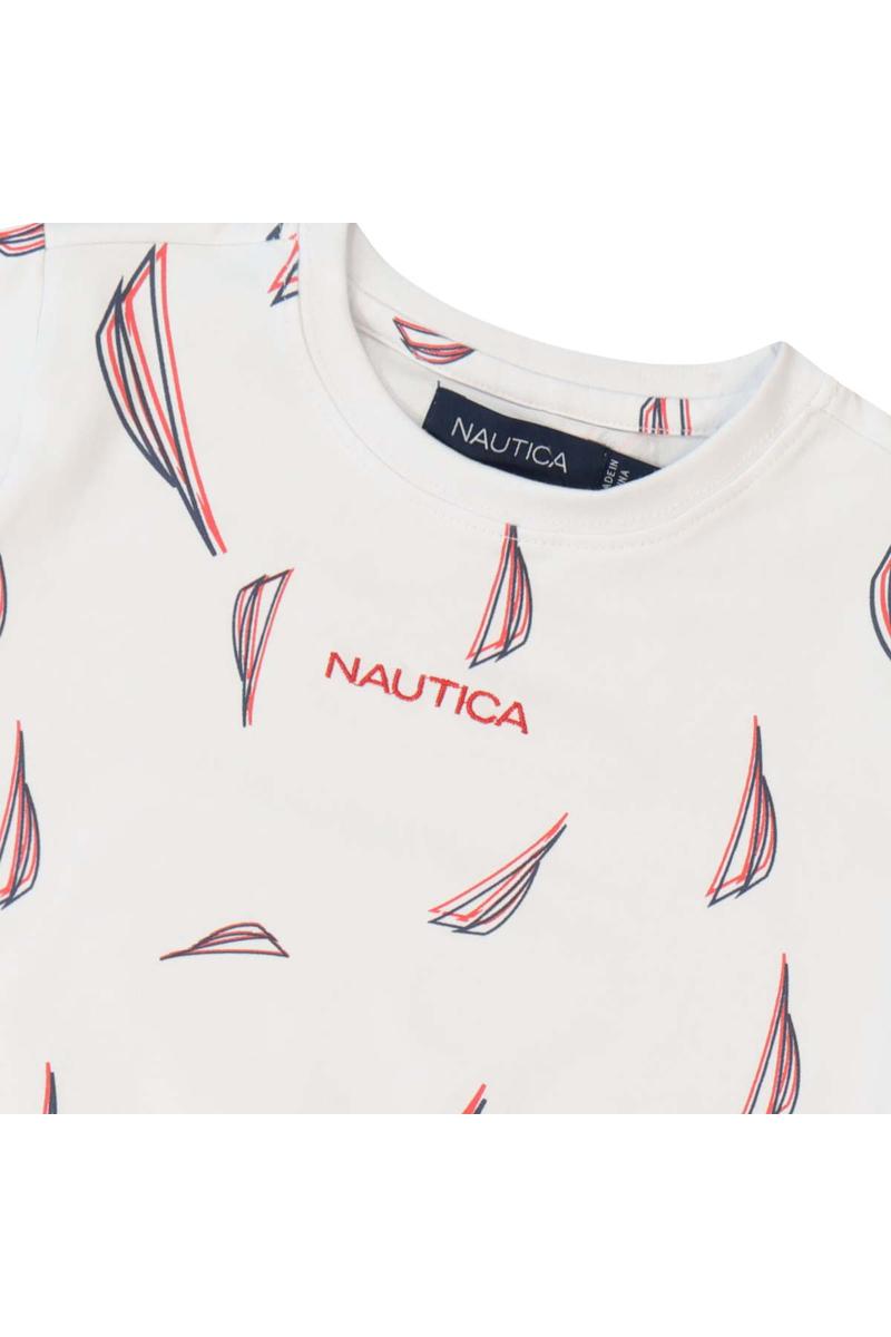 חולצת טישירט NAUTICA הדפס לוגו מלא לילדים WHITE / 2Y