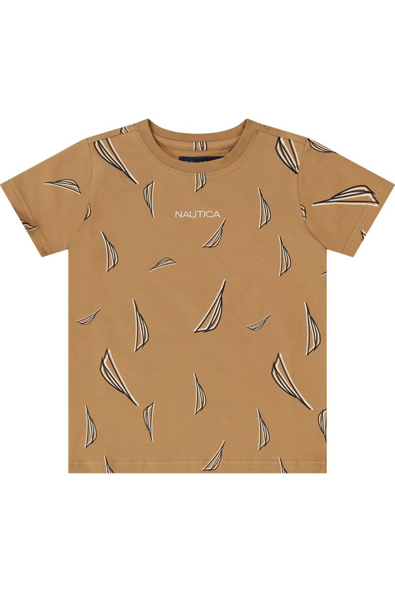 חולצת טישירט NAUTICA הדפס לוגו מלא לילדים BROWN / 2Y