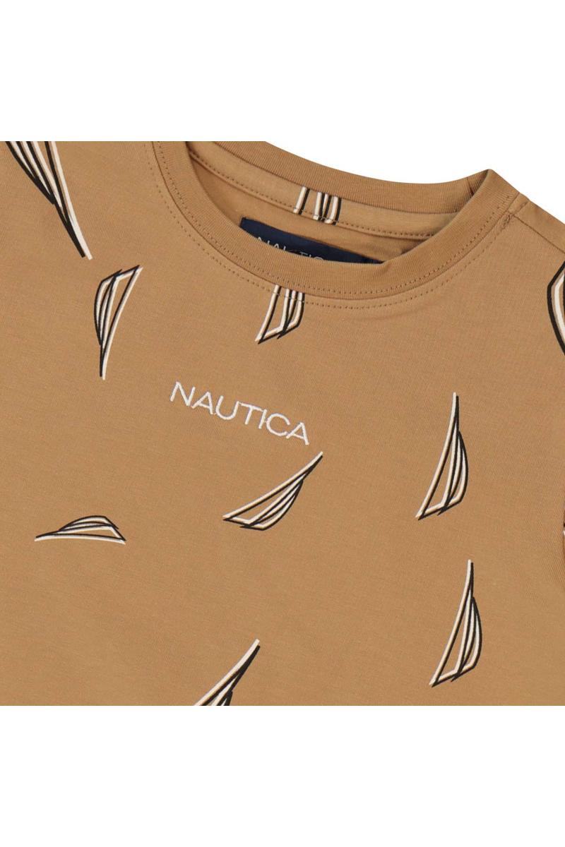 חולצת טישירט NAUTICA הדפס לוגו מלא לילדים BROWN / 2Y