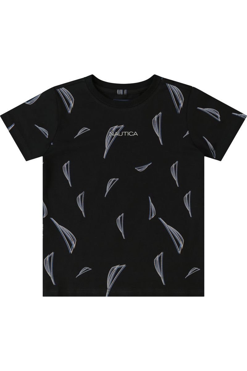 חולצת טישירט NAUTICA הדפס לוגו מלא לילדים BLACK / 2Y