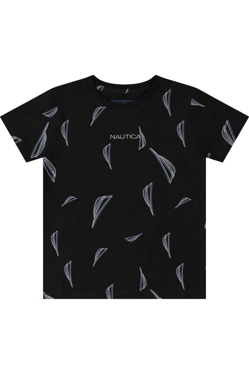 חולצת טישירט NAUTICA הדפס לוגו מלא לילדים BLACK / 2Y