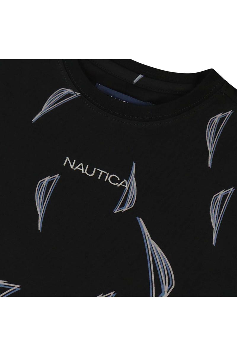 חולצת טישירט NAUTICA הדפס לוגו מלא לילדים BLACK / 2Y