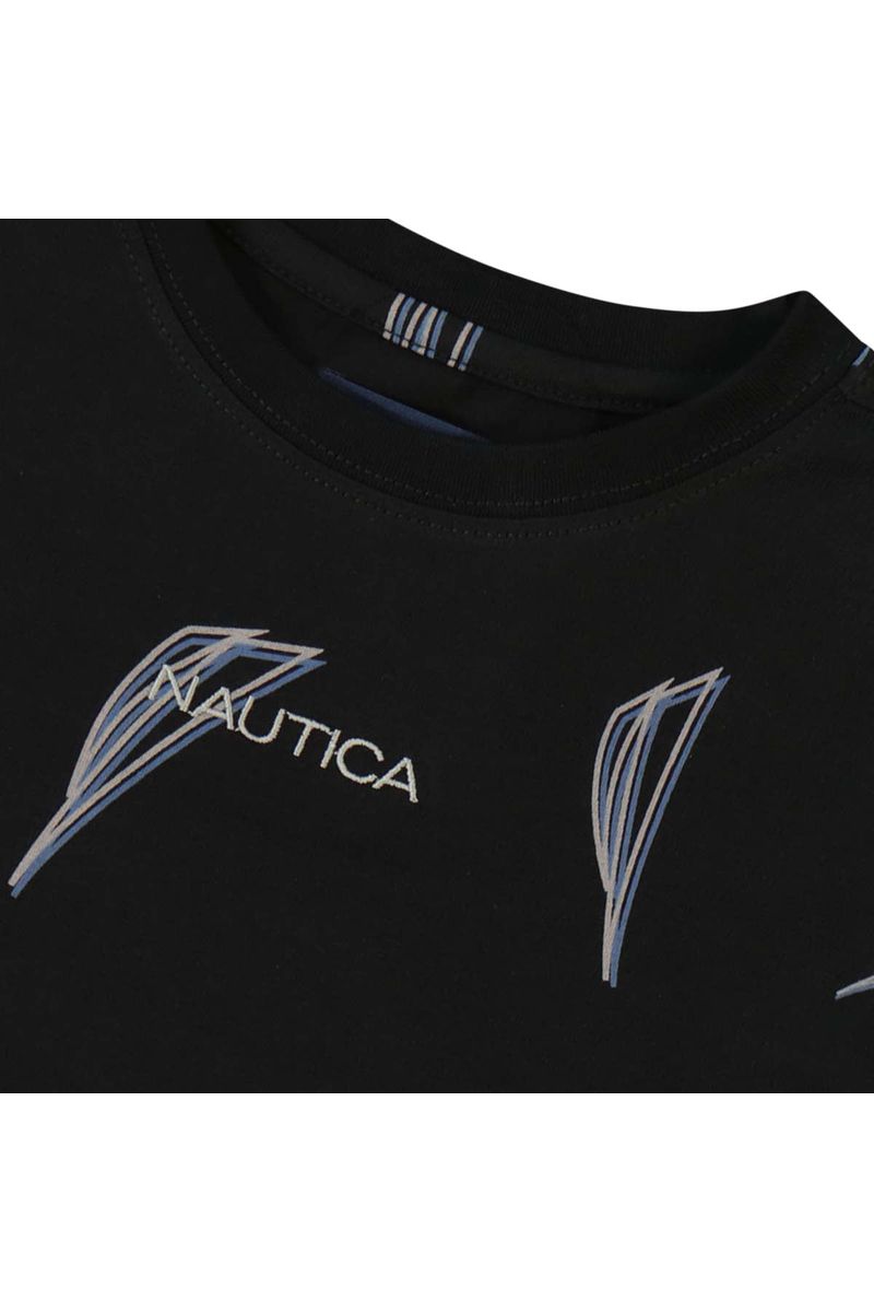 חולצת טישירט NAUTICA הדפס לוגו מלא לילדים BLACK / 2Y