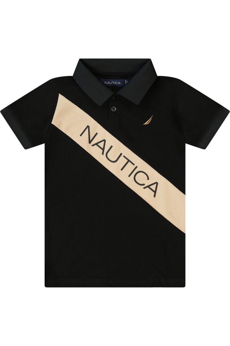 חולצת צווארון NAUTICA הדפס לוגו לילדים BLACK / 2Y