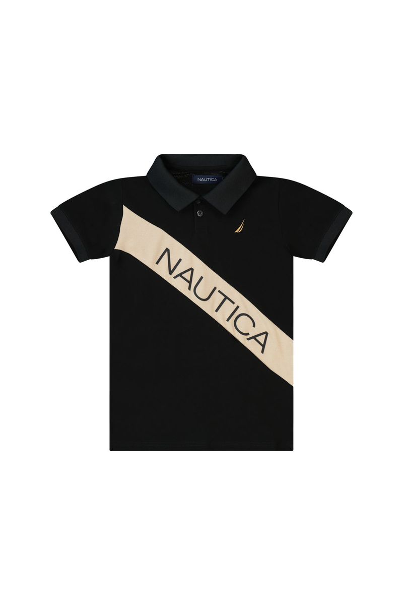 חולצת צווארון NAUTICA הדפס לוגו לילדים BLACK / 2Y
