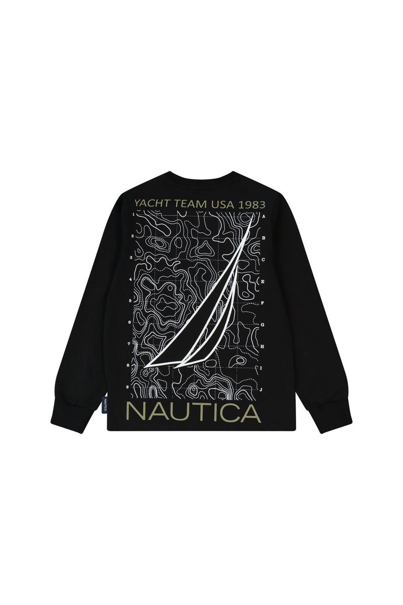 חולצת טישירט NAUTICA לוגו מותג בצד לילדים WHITE / 2Y