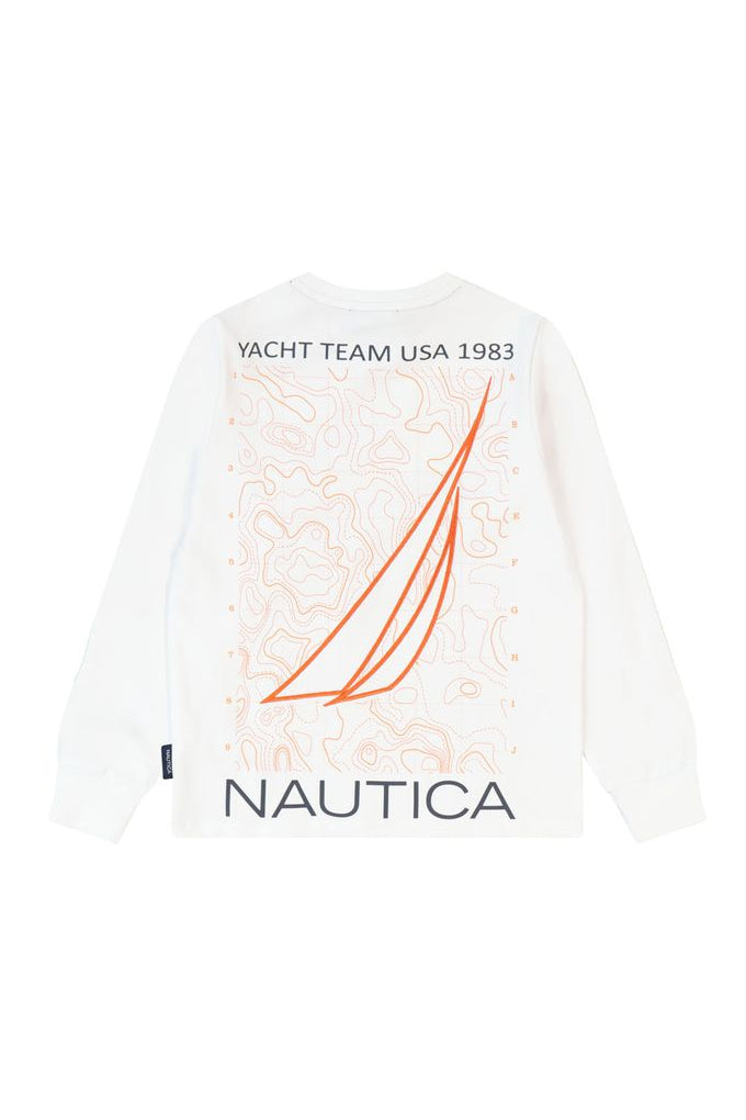 חולצת טישירט NAUTICA הדפס בגב לילדים WHITE / 2Y