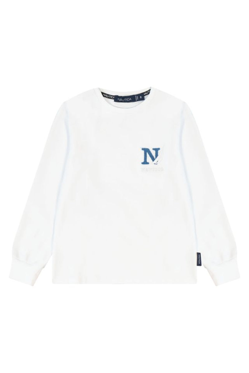 חולצת טישירט NAUTICA פאץ' N בחזה והדפס גרפי רחב גב לילדים WHITE / 2Y