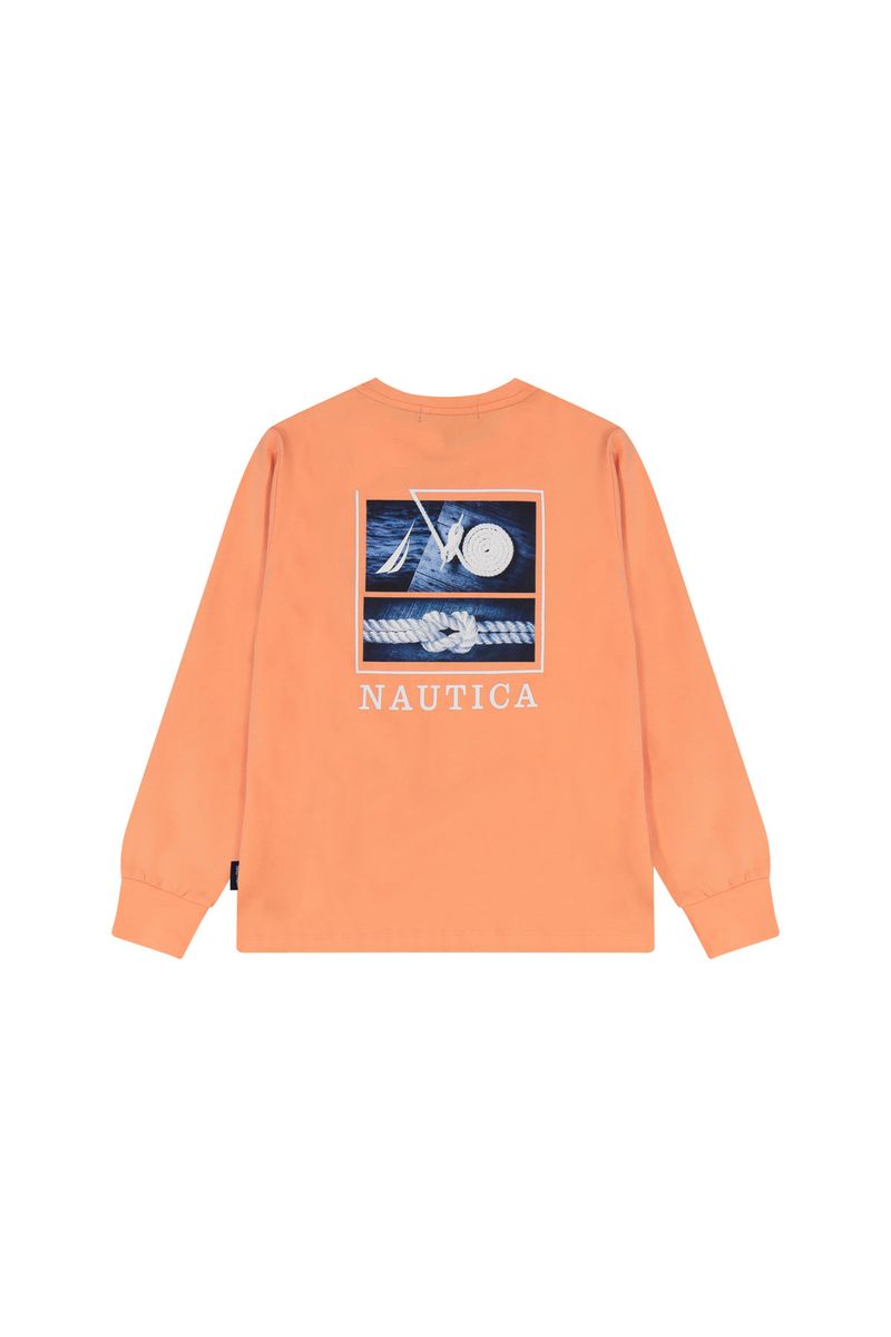 חולצת טישירט NAUTICA פאץ' N בחזה והדפס גרפי רחב גב לילדים Orange / 2Y