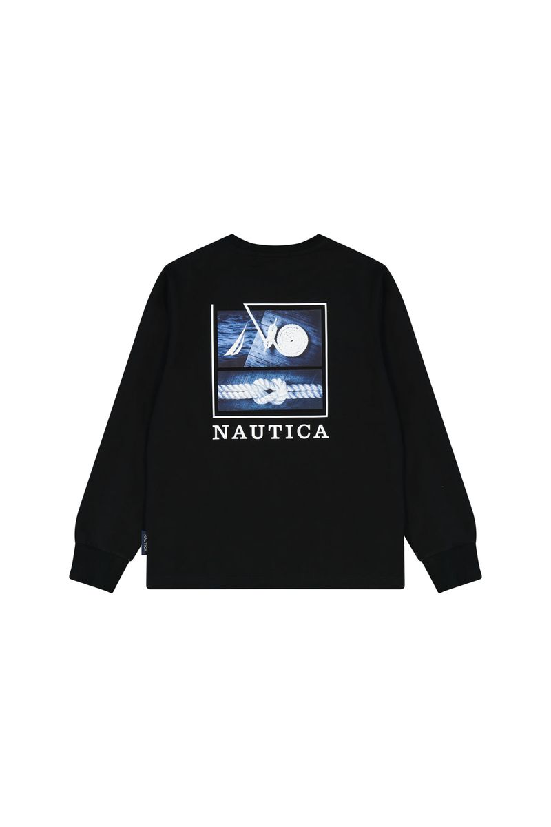 חולצת טישירט NAUTICA פאץ' N בחזה והדפס גרפי רחב גב לילדים BLACK / 2Y