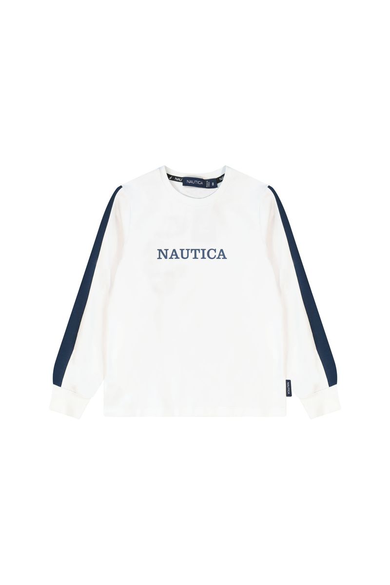 חולצת טישירט NAUTICA פס בשרוול לילדים WHITE / 2Y