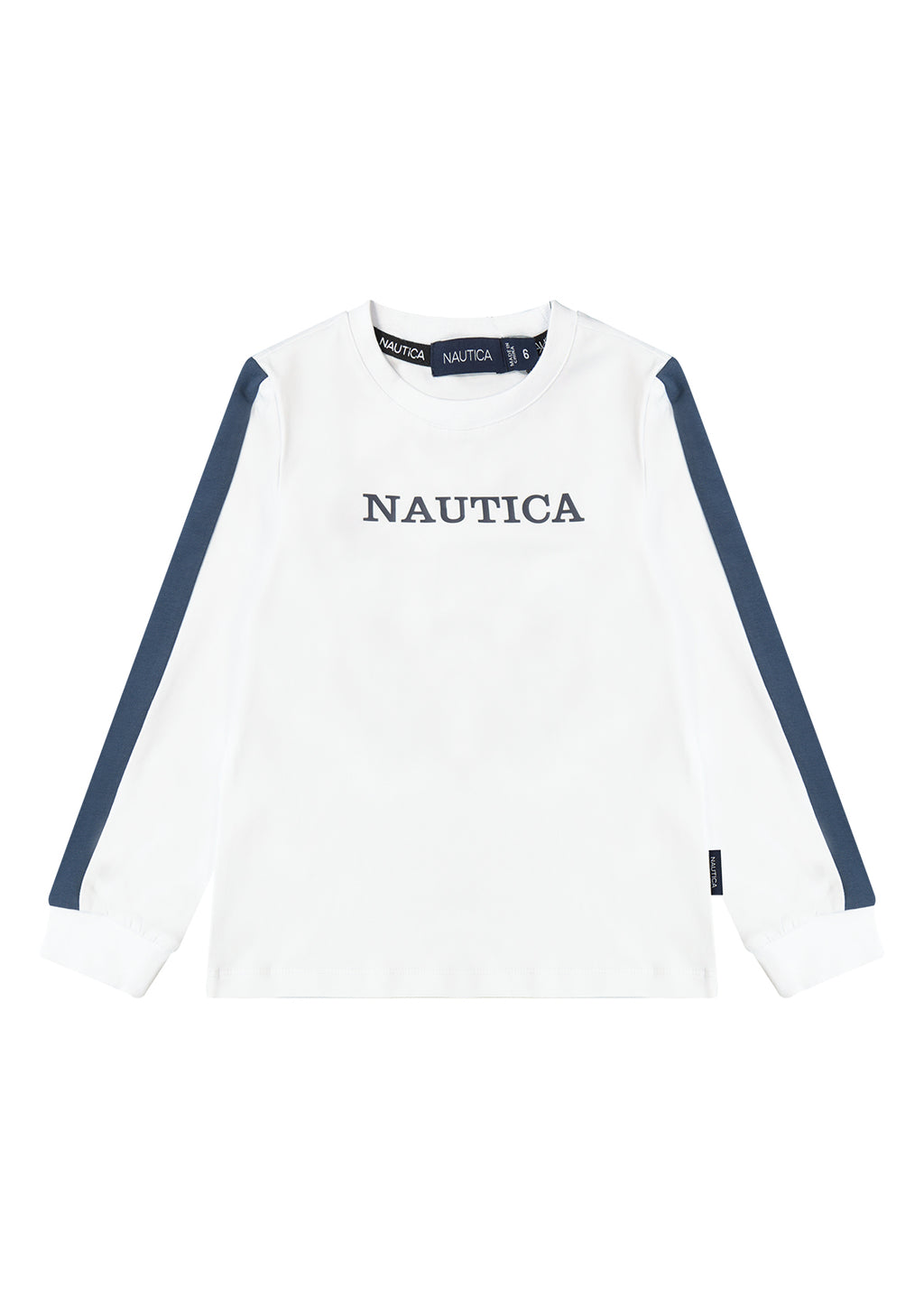 חולצת טישירט NAUTICA פס בשרוול לילדים WHITE / 2Y