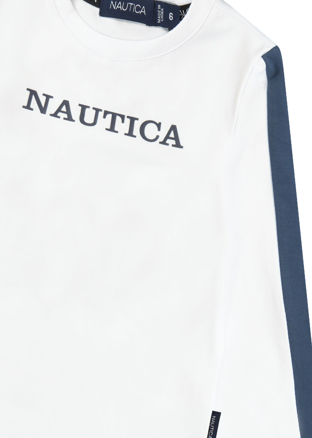 חולצת טישירט NAUTICA פס בשרוול לילדים WHITE / 2Y