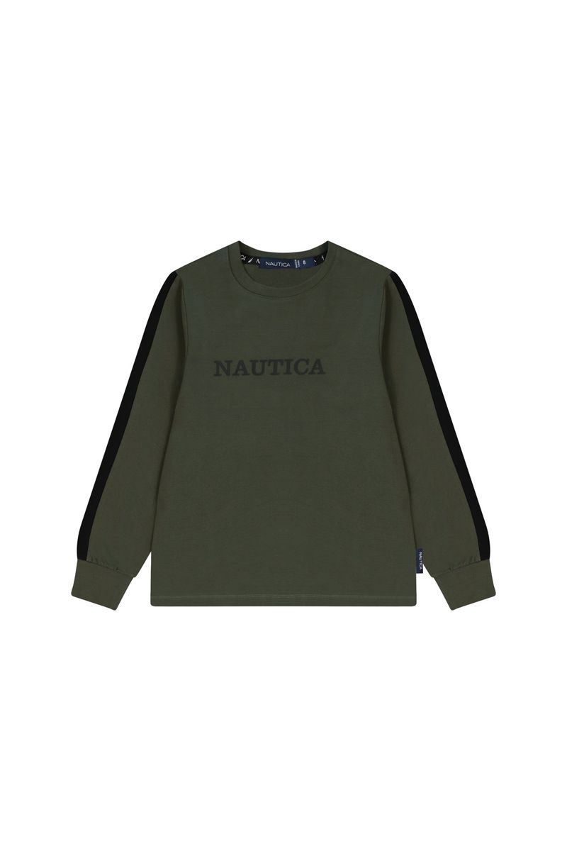 חולצת טישירט NAUTICA פס בשרוול לילדים Green / 2Y