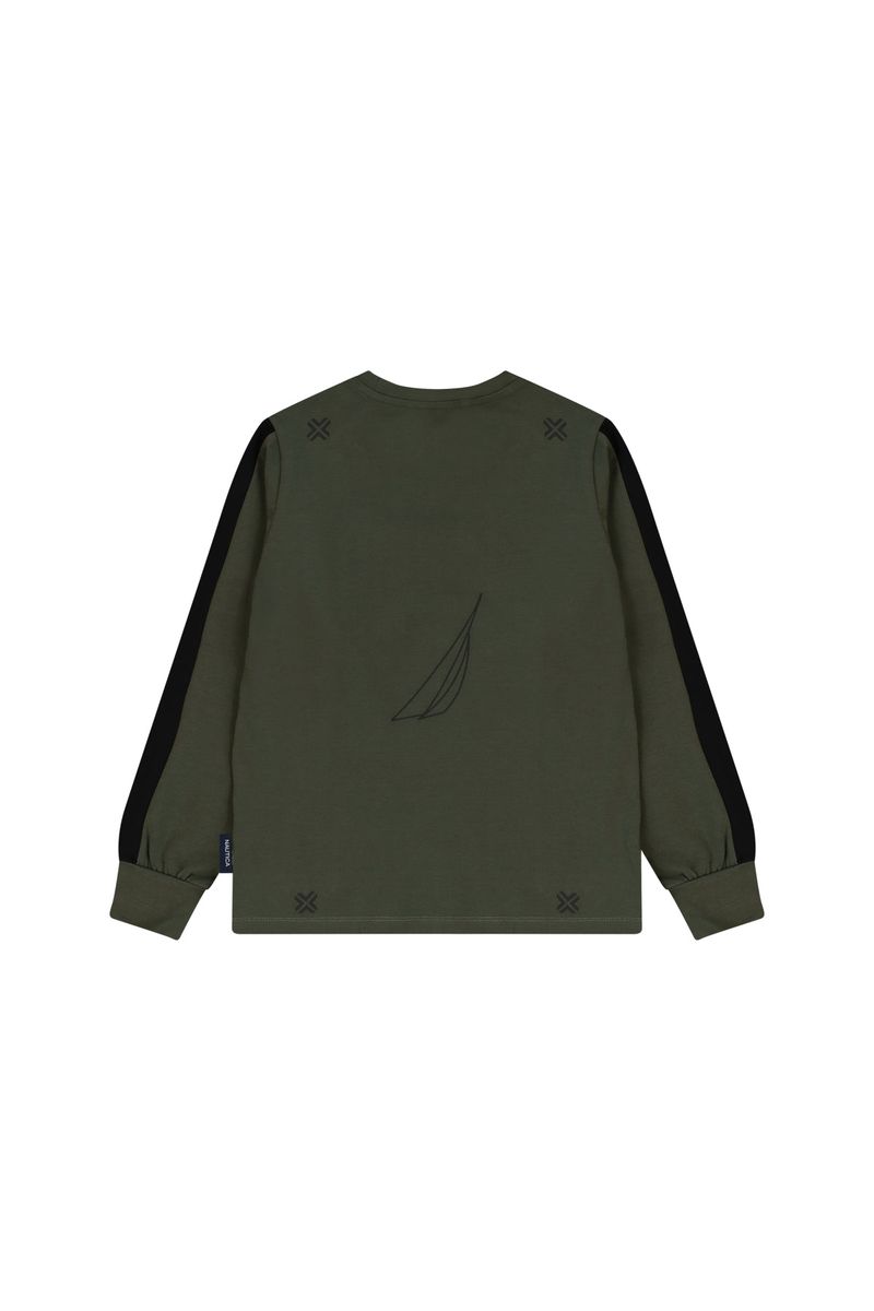 חולצת טישירט NAUTICA פס בשרוול לילדים Green / 2Y