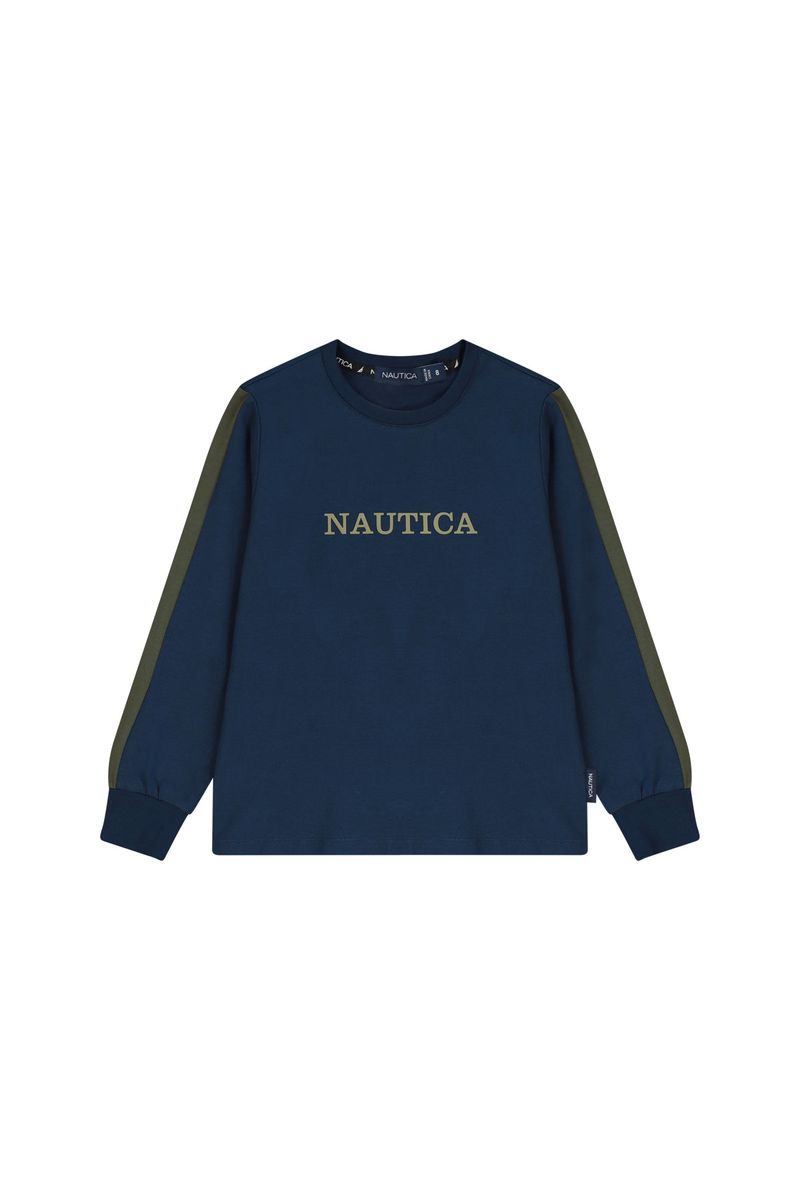 חולצת טישירט NAUTICA פס בשרוול לילדים BLUE / 2Y
