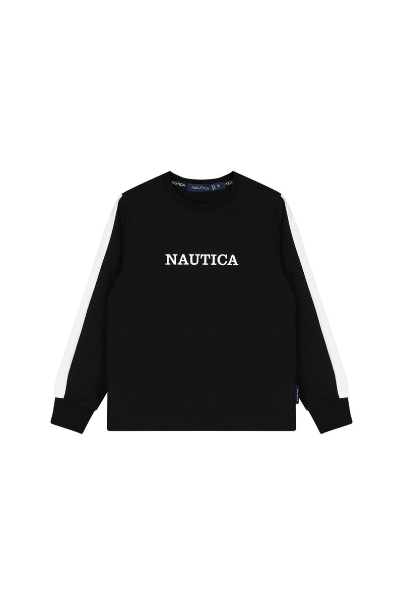 חולצת טישירט NAUTICA פס בשרוול לילדים BLACK / 2Y