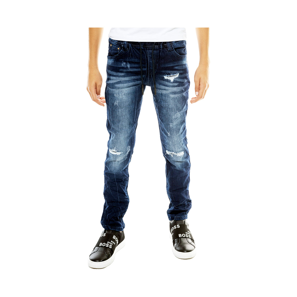 ג'ינס כיווצים עם קרעים ושרוכים ORO בנים