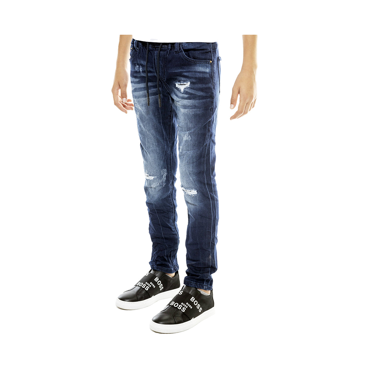 ג'ינס כיווצים עם קרעים ושרוכים ORO בנים