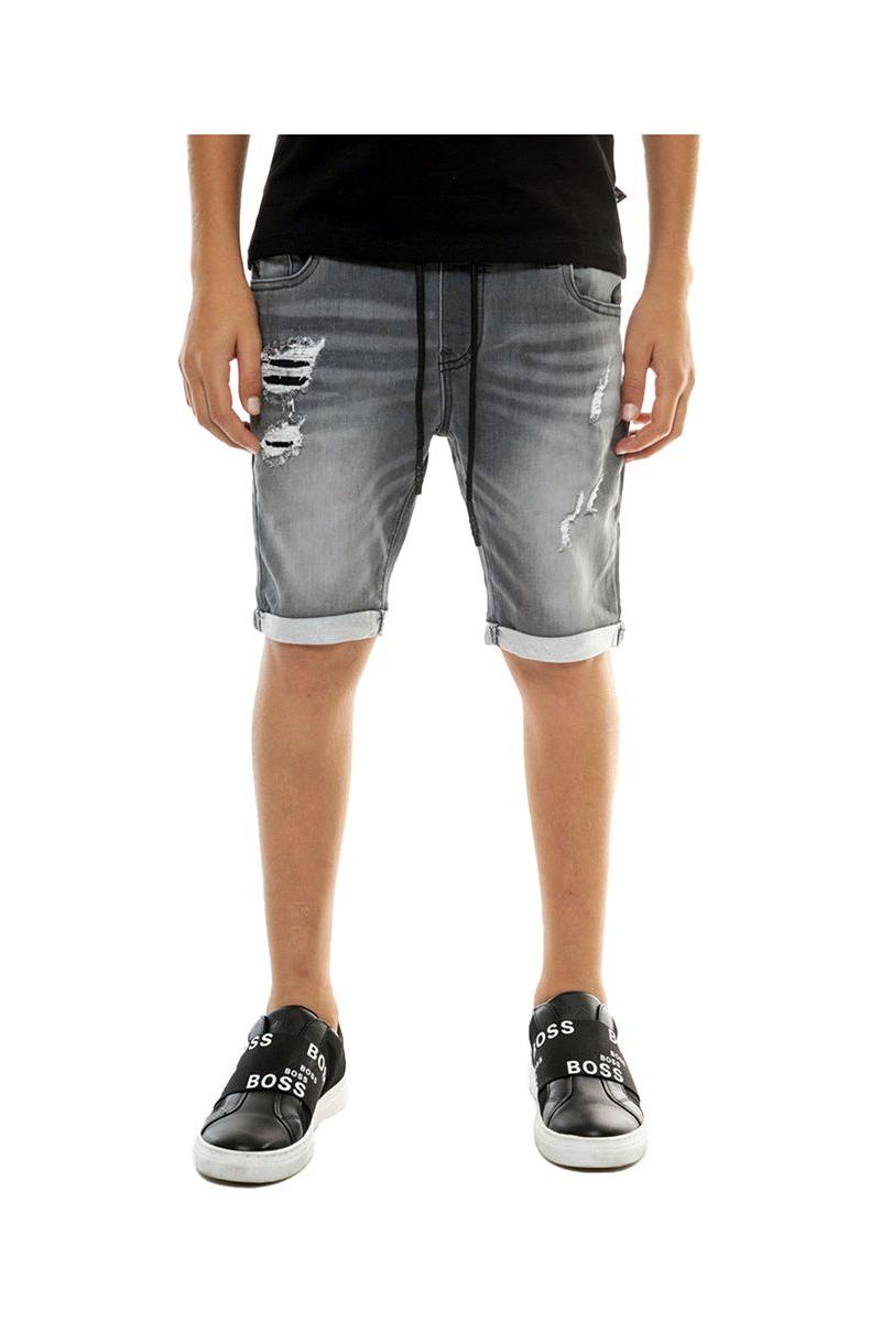 מכנסי ג'ינס קצר משופשפים עם קרעים ושרוכים ORO בנים