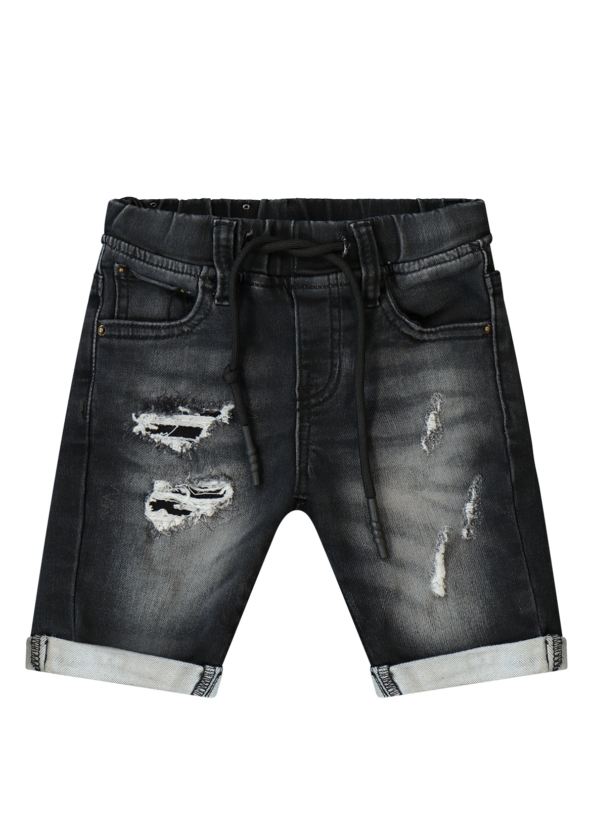 מכנסי ג'ינס קצר משופשפים עם קרעים ושרוכים ORO בנים Black / 2Y