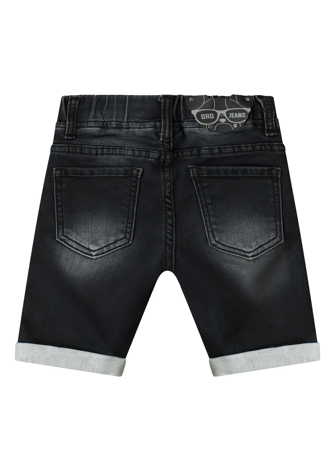 מכנסי ג'ינס קצר משופשפים עם קרעים ושרוכים ORO בנים Black / 2Y