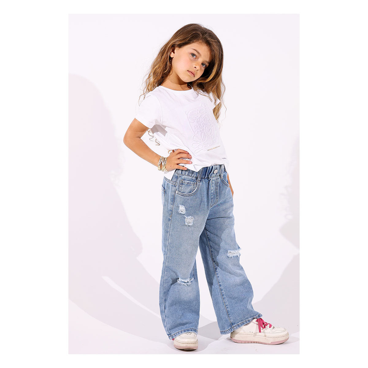 מכנסי ג'ינס ORO עם קרעים לילדות