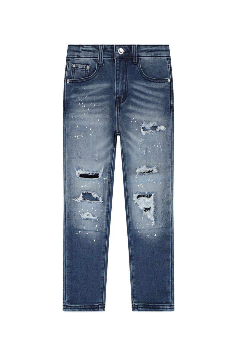 מכנסי ג'ינס ORO בעיצוב שטיפה לילדים Blue / 4Y