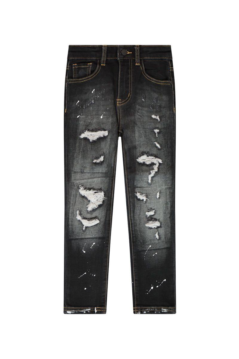 מכנסי ג'ינס ORO קרעים לילדים Black / 4Y