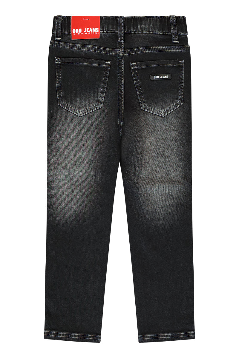 מכנסי ג'ינס ORO קרע בצד לילדים BLACK / 4Y