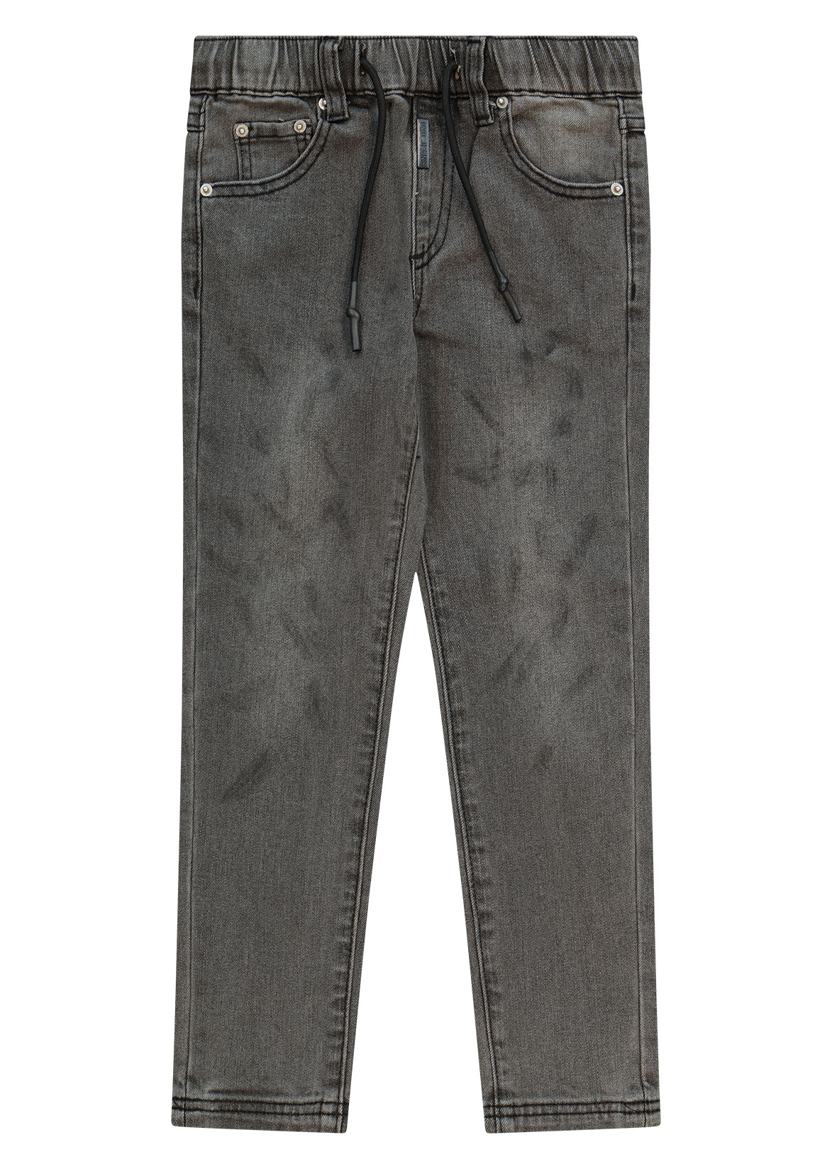 מכנסי ג'ינס ORO שטיפה מדורגת ולוגו בכיס אחורי לילדים Gray / 4Y