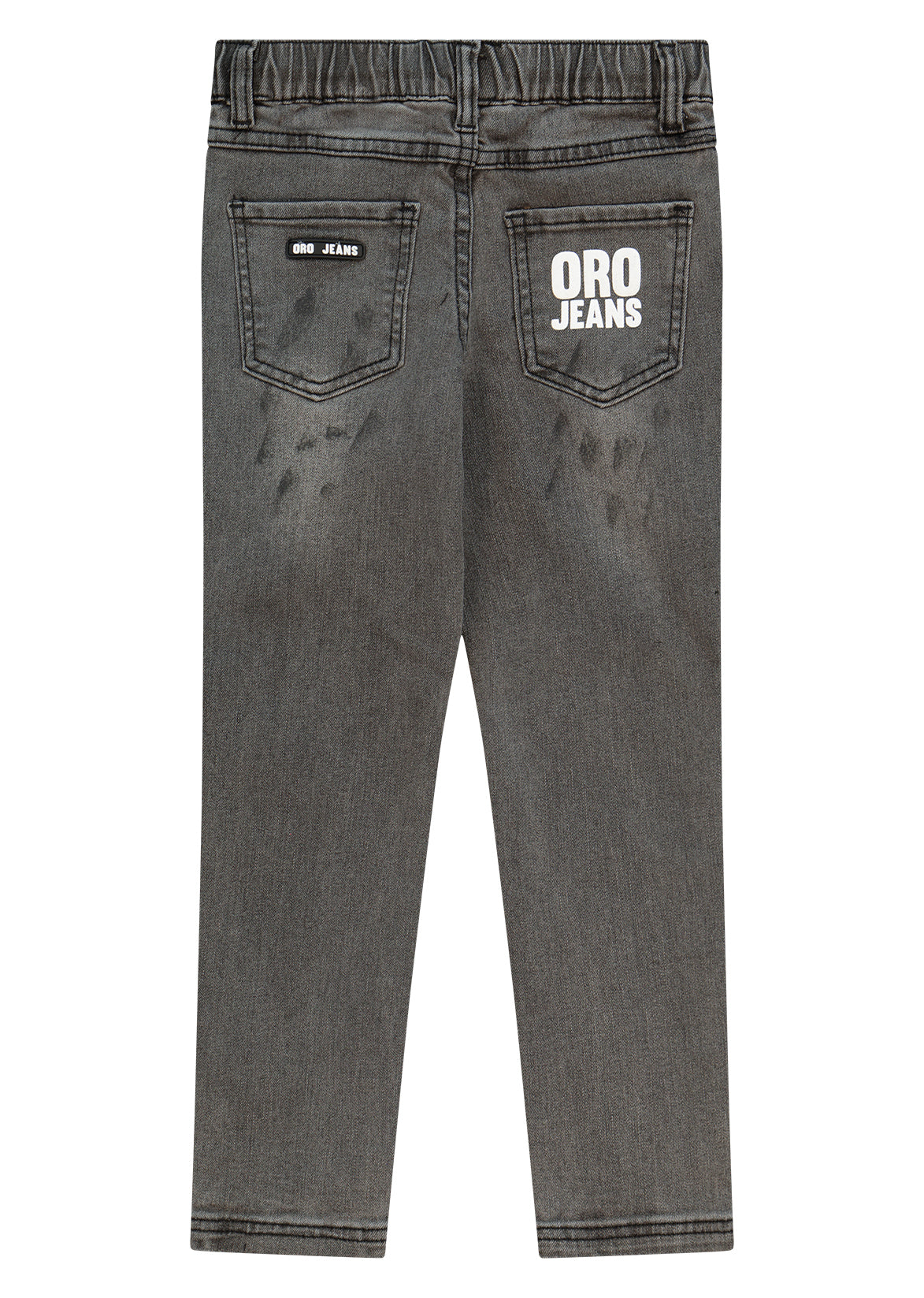 מכנסי ג'ינס ORO שטיפה מדורגת ולוגו בכיס אחורי לילדים Gray / 4Y
