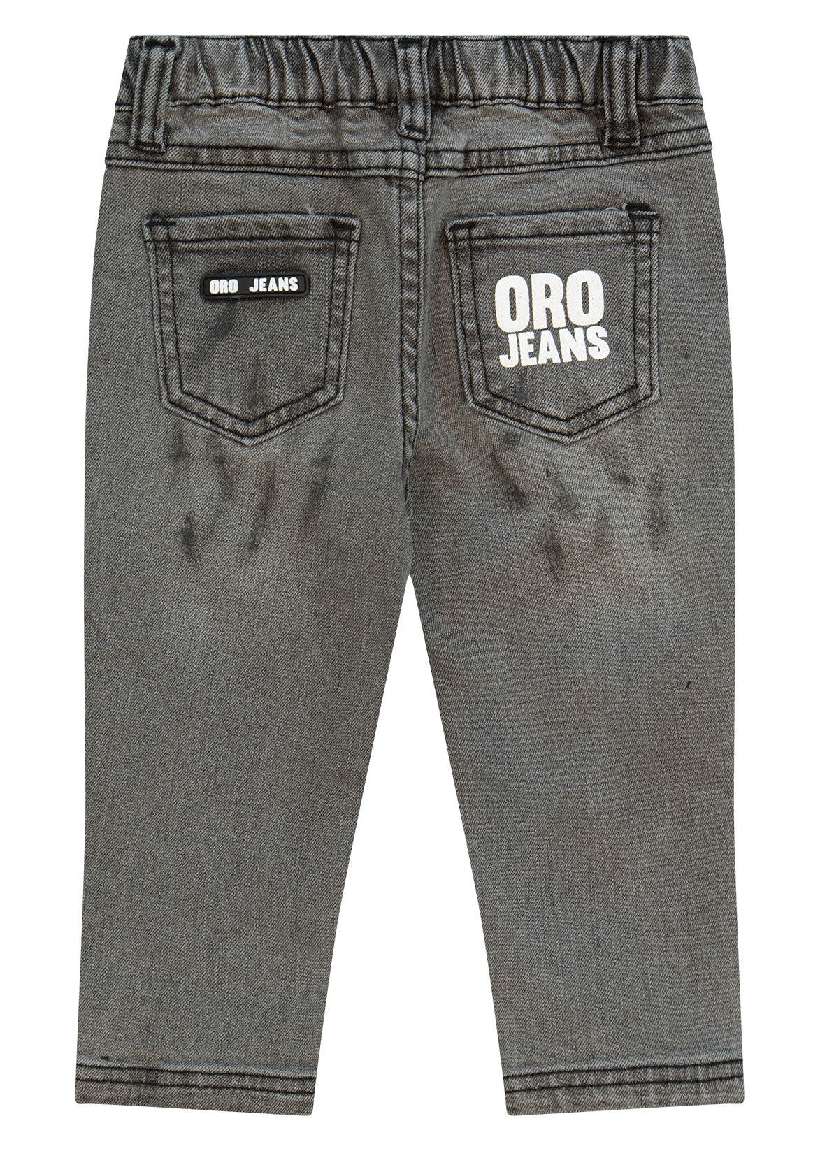 מכנסי ג'ינס ORO שטיפה מדורגת ולוגו בכיס אחורי לתינוקות Gray / 3-6M