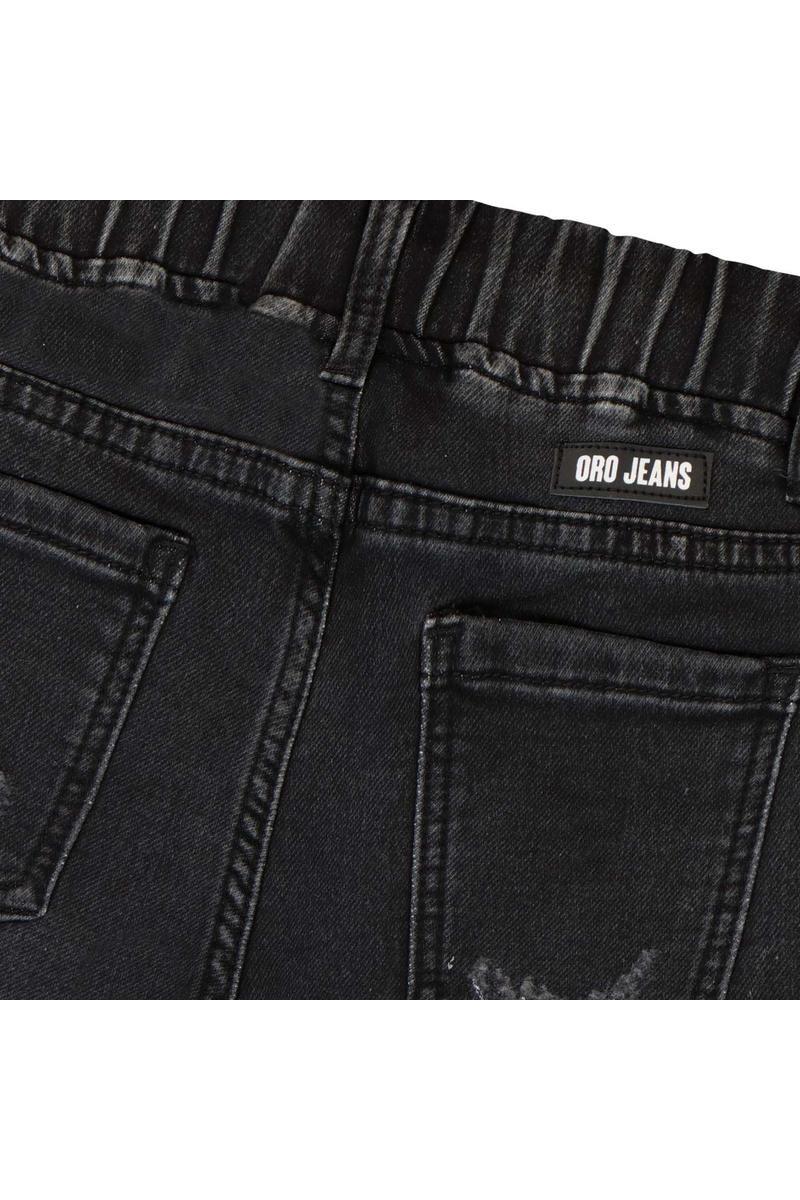 מכנסי ברמודה ג'ינס ORO גומי במותן לילדים Black / 4Y