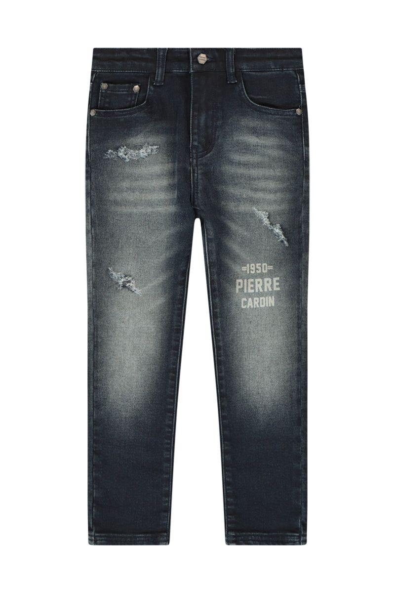 מכנסי ג'ינס PIERRE CARDIN לוגו מותג בברך לילדים