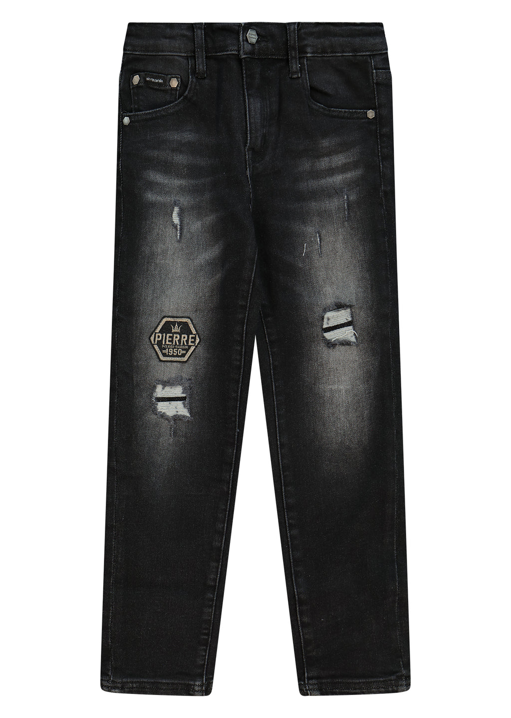 מכנסי ג'ינס PIERRE CARDIN לוגו מותג בברך לידים BLACK / 2Y