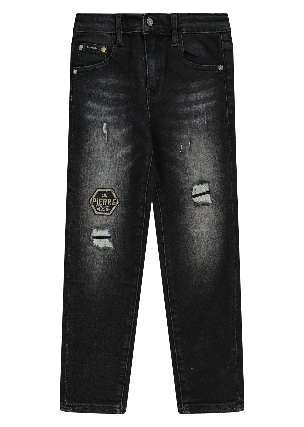 מכנסי ג'ינס PIERRE CARDIN לוגו מותג בברך לידים BLACK / 2Y