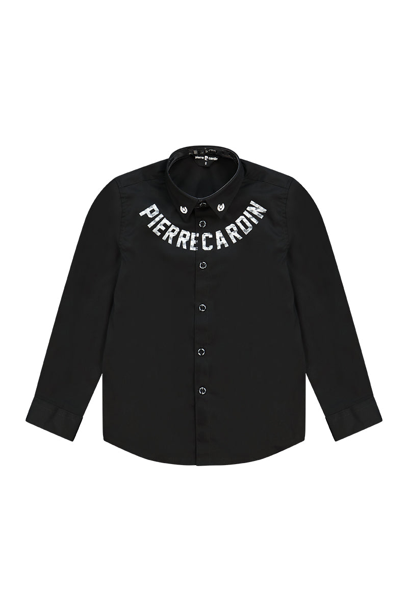 חולצה מכופתרת PIERRE CARDIN לוגו מותג בצווארון לילדים BLACK / 2Y