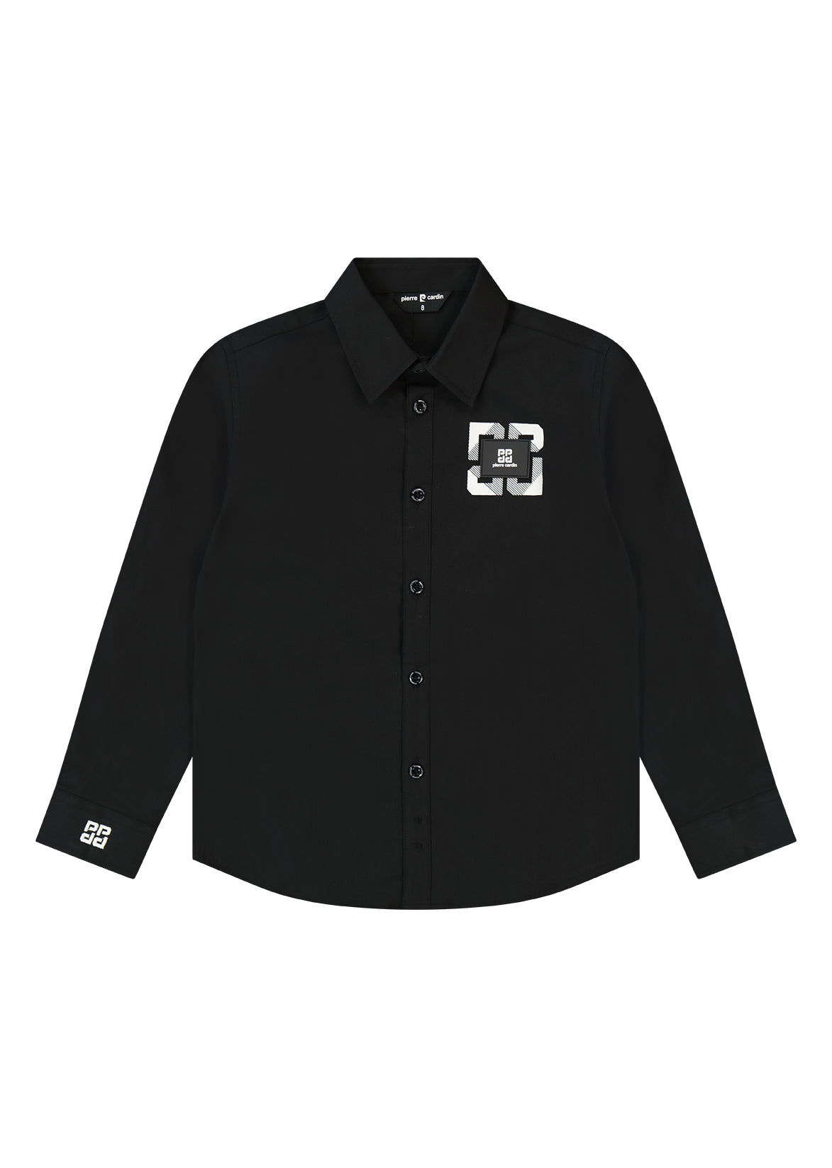 חולצה מכופתרת PIERRE CARDIN הדפס לוגו אנכי גדול לאורך החזית לתינוקות BLACK / 3-6M