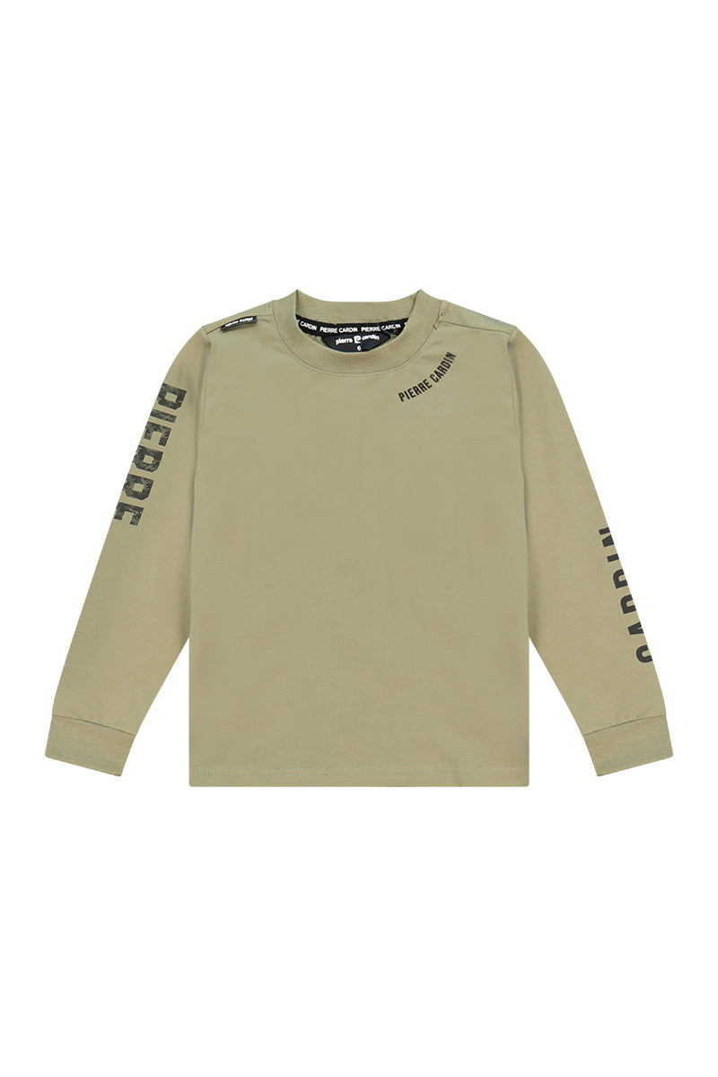 חולצת טישירט PIERRE CARDIN לוגו מותג בשרוולים לילדים BROWN / 4Y