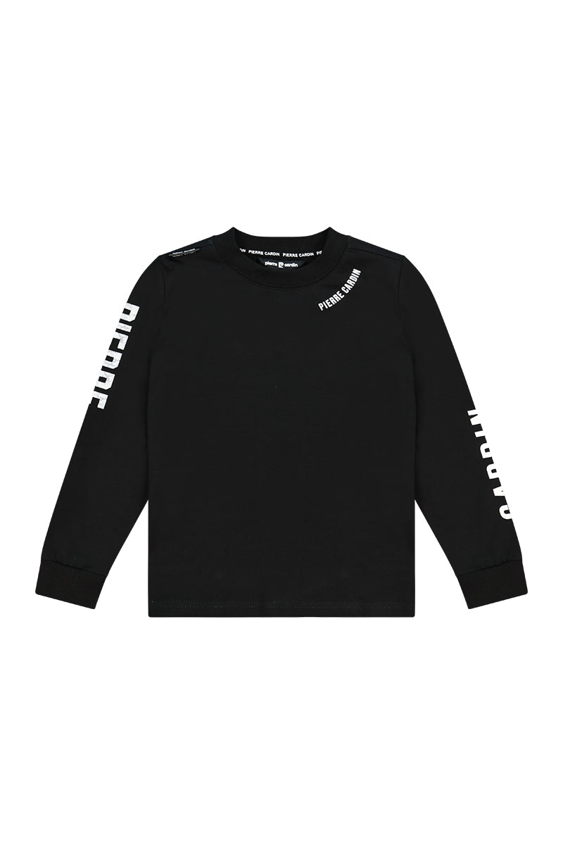 חולצת טישירט PIERRE CARDIN לוגו מותג בשרוולים לילדים BLACK / 4Y