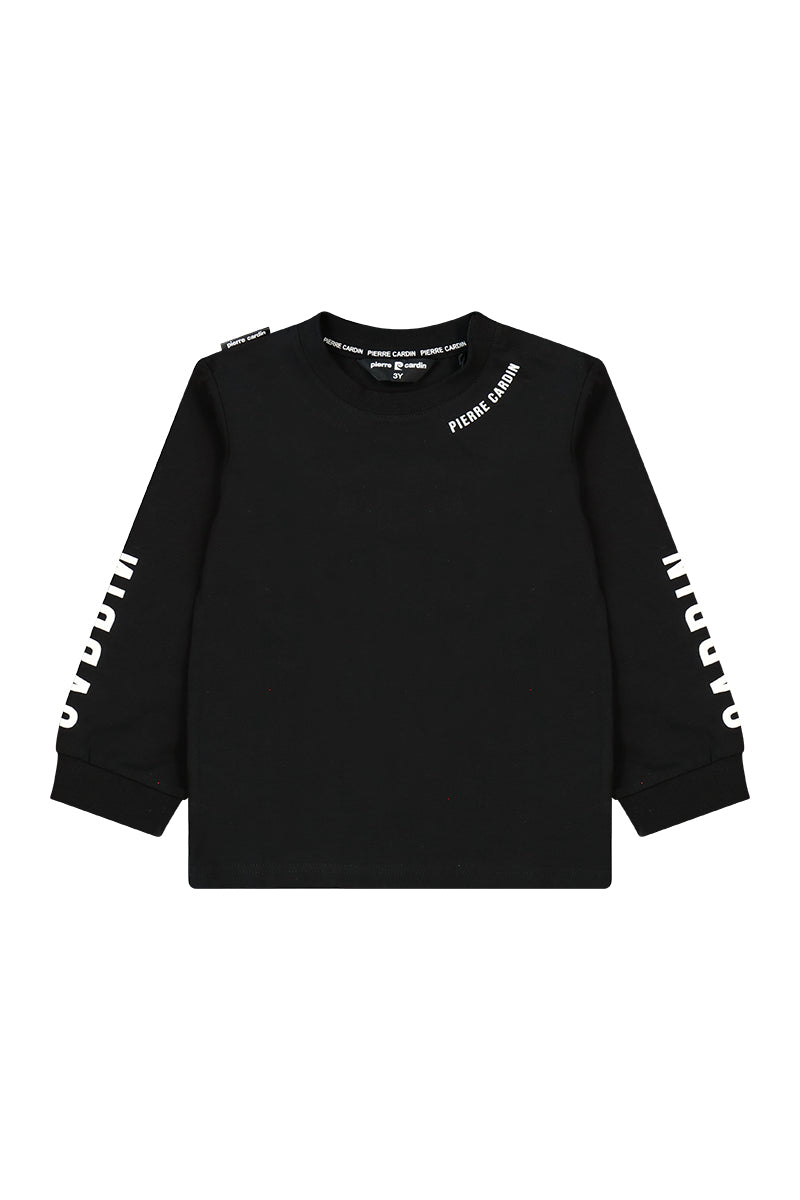 חולצת טישרט PIERRE CARDIN לוגו מותג בשרוולים לתינוקות BLACK / 3-6M