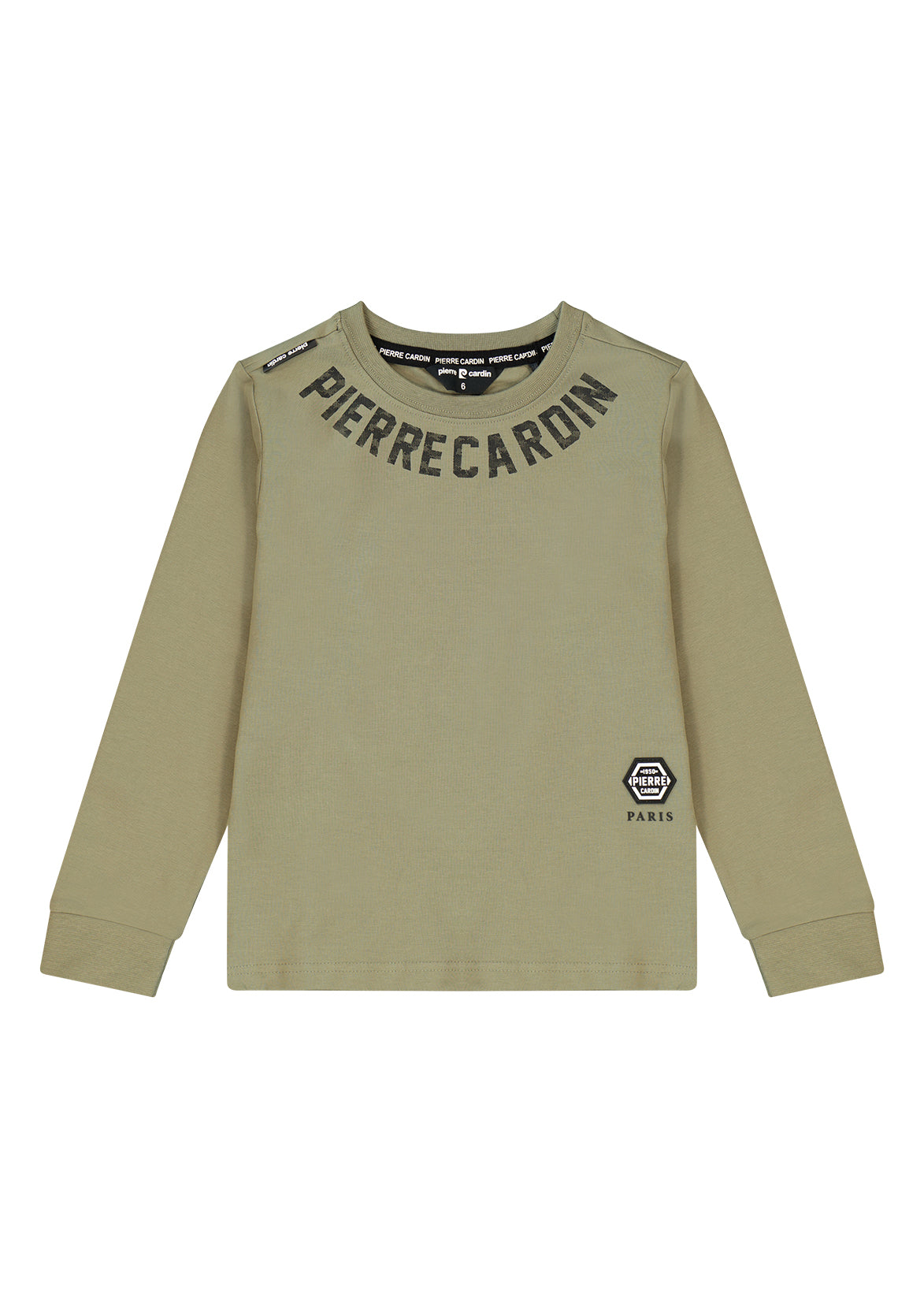 חולצת טישירט PIERRE CARDIN לוגו מותג מודפס בצווארון לילדים BROWN / 4Y