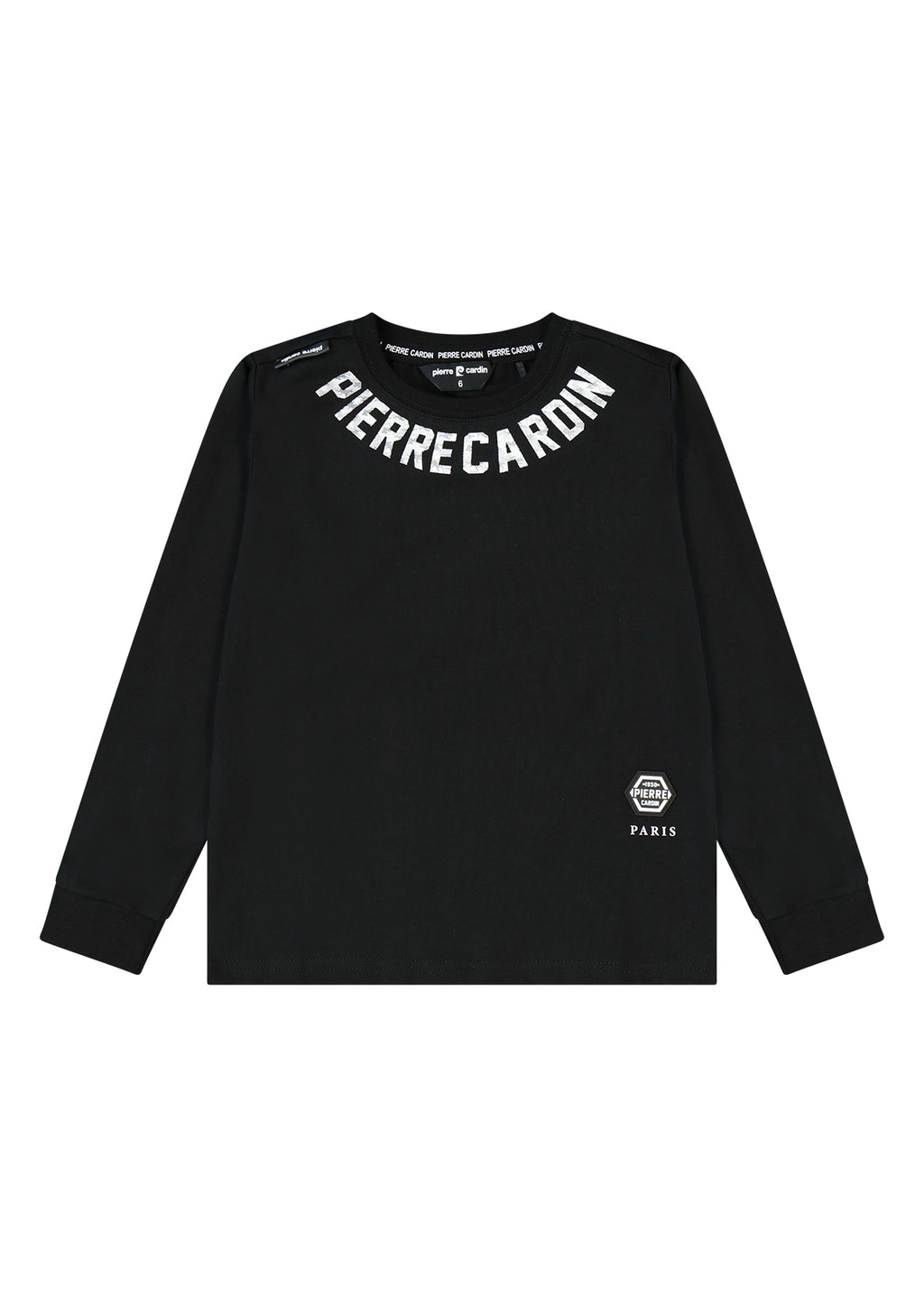 חולצת טישירט PIERRE CARDIN לוגו מותג מודפס בצווארון לילדים BLACK / 4Y