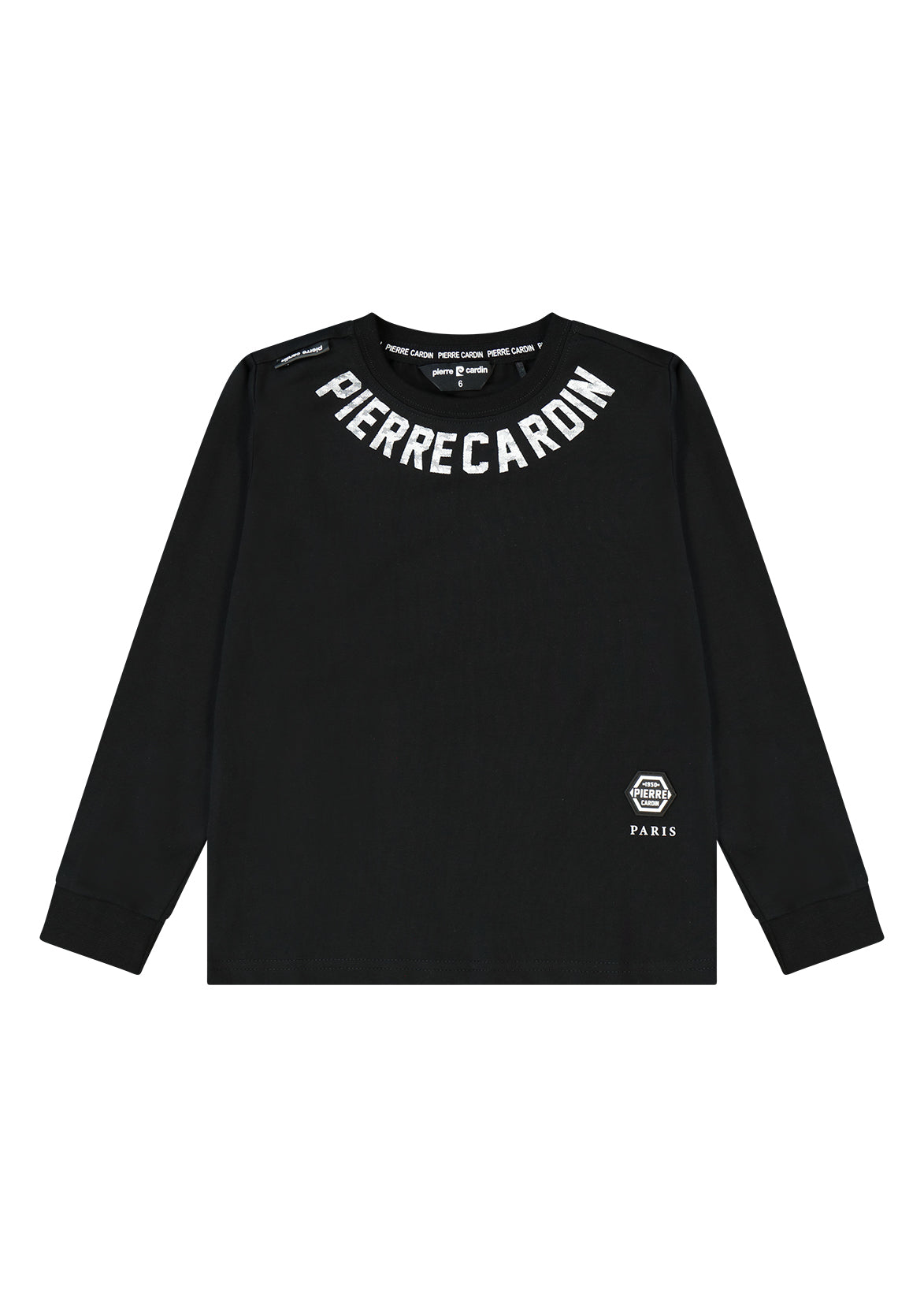 חולצת טישירט PIERRE CARDIN לוגו מותג מודפס בצווארון לילדים BLACK / 4Y
