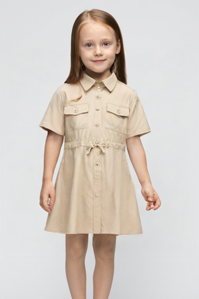 שמלת MICHAEL KORS אלגנטית עם כפתורים וקשירה לילדות Brown / 2Y