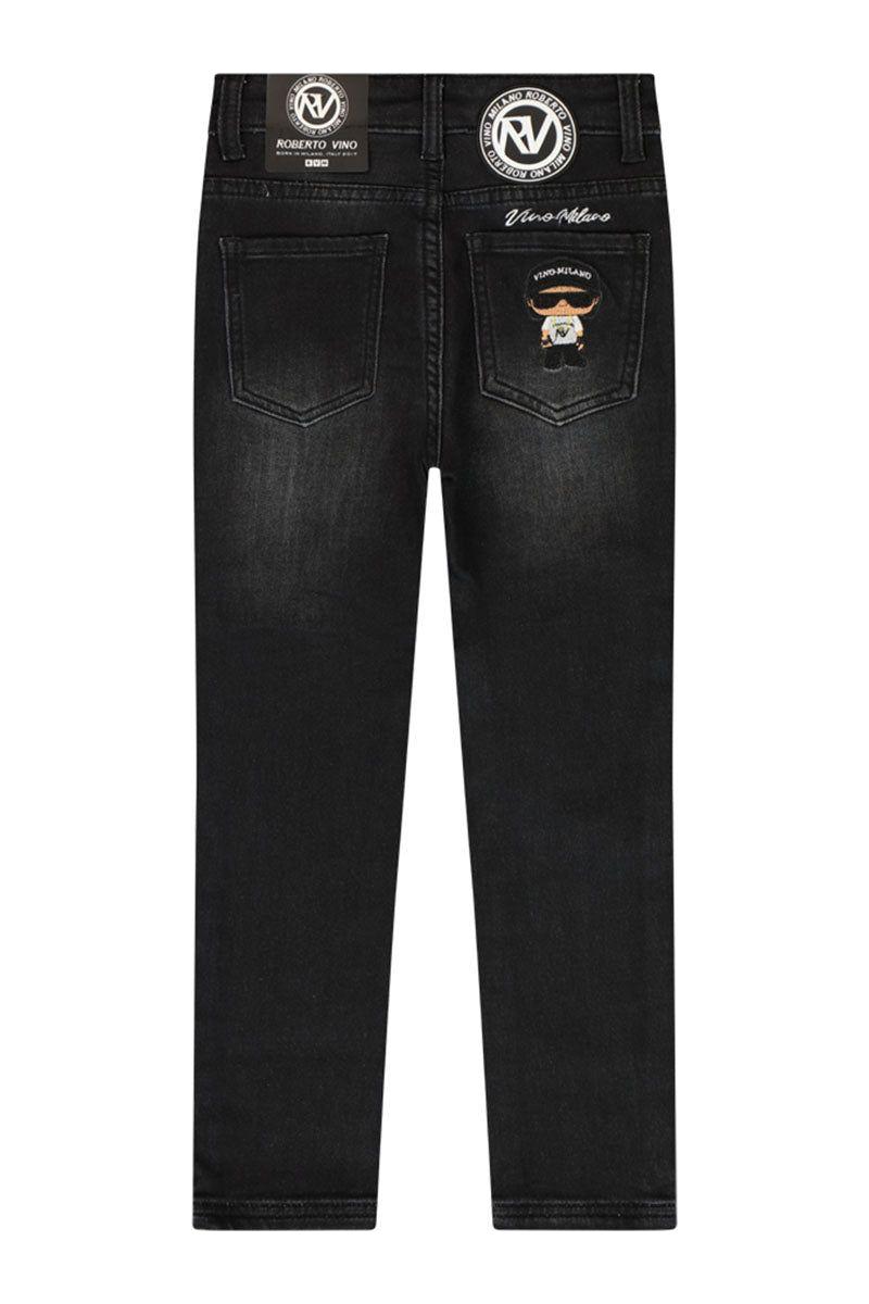 מכנסי ג'ינס ROBERTO VINO לוגו מותג בצד לילדים Black / 4Y