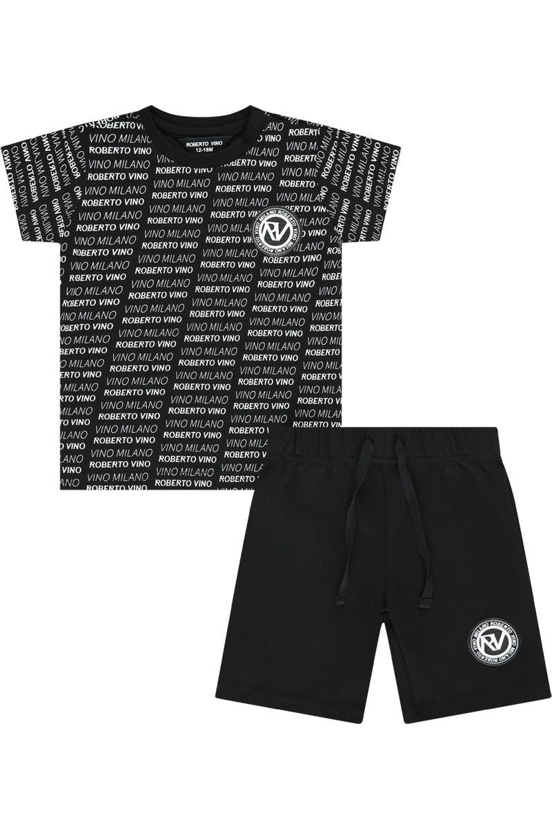 חליפת ROBERTO VINO לוגו מותג מונוגרמה לתינוקות Black / 3-6M