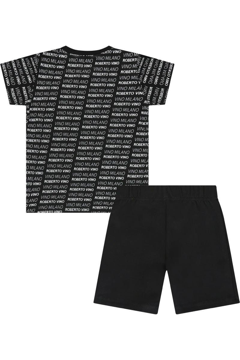 חליפת ROBERTO VINO לוגו מותג מונוגרמה לתינוקות Black / 3-6M